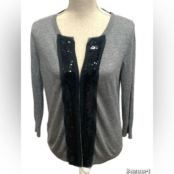 August Silk Gray Cardigan with Black Sequin Detail - Picture 1 of 6
